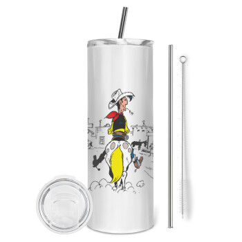 Lucky Luke comic, Tumbler stainless steel 600ml, with metal straw & cleaning brush