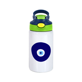 Χάντρα γαλαζιά, Children's hot water bottle, stainless steel, with safety straw, green, blue (350ml)