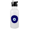 White water bottle with straw, stainless steel 600ml