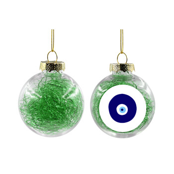 Χάντρα γαλαζιά, Transparent Christmas tree ball ornament with green filling 8cm