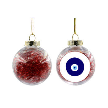 Χάντρα γαλαζιά, Transparent Christmas tree ball ornament with red filling 8cm