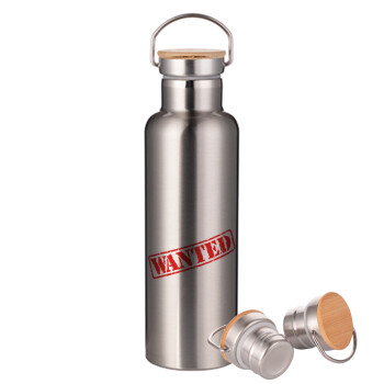 Wanted, Stainless steel Silver with wooden lid (bamboo), double wall, 750ml