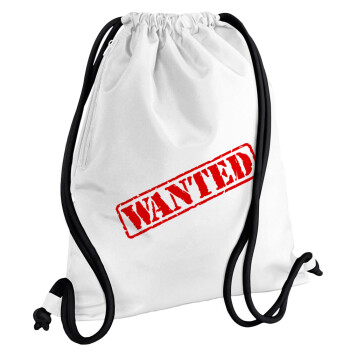 Wanted, Τσάντα πλάτης πουγκί GYMBAG λευκή, με τσέπη (40x48cm) & χονδρά κορδόνια