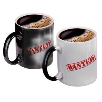 Wanted, Color changing magic Mug, ceramic, 330ml when adding hot liquid inside, the black colour desappears (1 pcs)