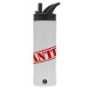 Metallic thermos bottle with straw & handle, stainless steel (Stainless steel 304), double-walled, 600ml.