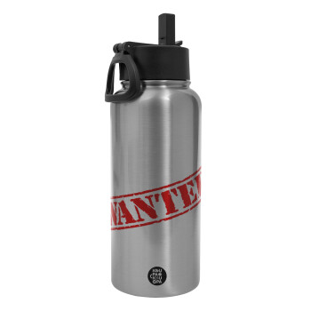 Wanted, Metal mug thermo Silver with Straw and Spout Lid (Stainless steel), double wall, 950ml