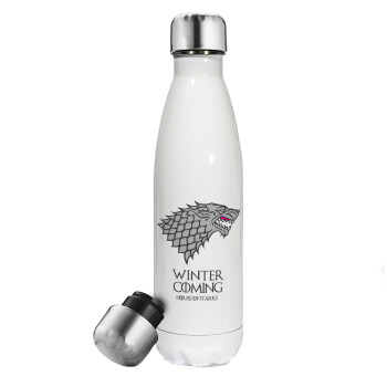 GOT House of Starks, winter coming, Metal mug thermos White (Stainless steel), double wall, 500ml