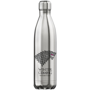 GOT House of Starks, winter coming, Μεταλλικό παγούρι θερμός Inox (Stainless steel), διπλού τοιχώματος, 750ml