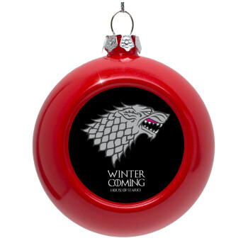 GOT House of Starks, winter coming, Στολίδι Χριστουγεννιάτικη μπάλα δένδρου Κόκκινη 8cm