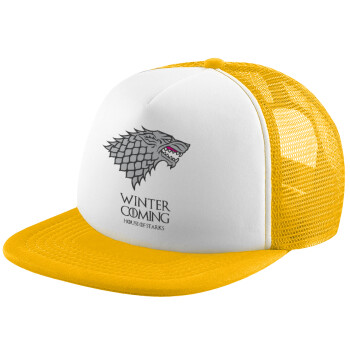 GOT House of Starks, winter coming, Καπέλο Ενηλίκων Soft Trucker με Δίχτυ Κίτρινο/White (POLYESTER, ΕΝΗΛΙΚΩΝ, UNISEX, ONE SIZE)