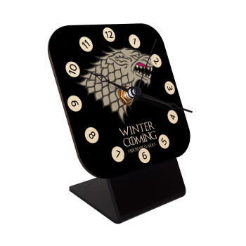 GOT House of Starks, winter coming, Quartz Table clock in natural wood (10cm)