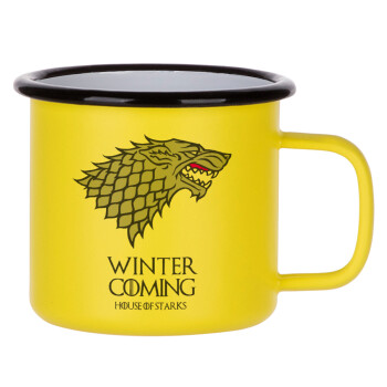 GOT House of Starks, winter coming, Κούπα Μεταλλική εμαγιέ ΜΑΤ Κίτρινη 360ml