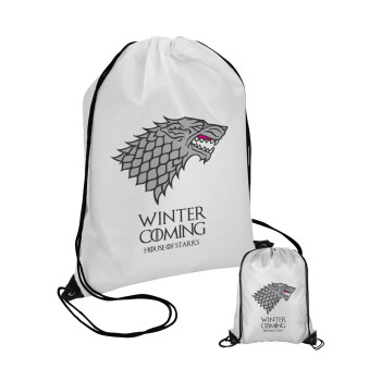 GOT House of Starks, winter coming, Τσάντα πουγκί με μαύρα κορδόνια (1 τεμάχιο)