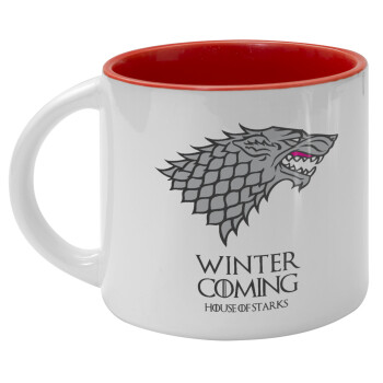 GOT House of Starks, winter coming, Κούπα κεραμική 400ml Λευκή/Κόκκινη