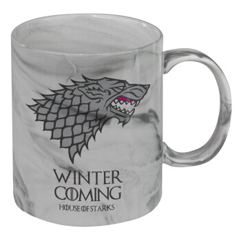 GOT House of Starks, winter coming, Κούπα κεραμική, marble style (μάρμαρο), 330ml