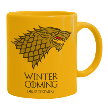 GOT House of Starks, winter coming, Ceramic coffee mug yellow, 330ml