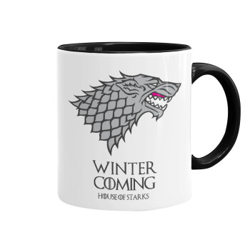GOT House of Starks, winter coming, Mug colored black, ceramic, 330ml