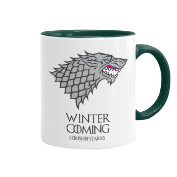 GOT House of Starks, winter coming, Mug colored green, ceramic, 330ml