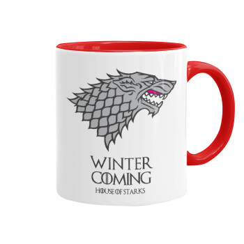 GOT House of Starks, winter coming, Mug colored red, ceramic, 330ml
