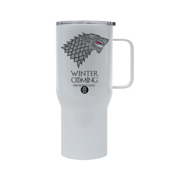 GOT House of Starks, winter coming, Mega Stainless steel Tumbler with lid, double wall 750L