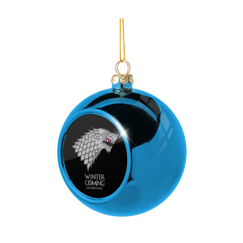 GOT House of Starks, winter coming, Blue Christmas tree ball ornament 8cm