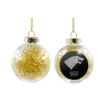 GOT House of Starks, winter coming, Transparent Christmas tree ball ornament with gold filling 8cm