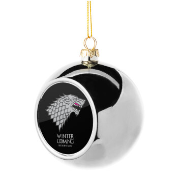 GOT House of Starks, winter coming, Silver 8cm Christmas tree ball ornament