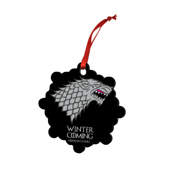 GOT House of Starks, winter coming, Χριστουγεννιάτικο στολίδι snowflake ξύλινο 7.5cm