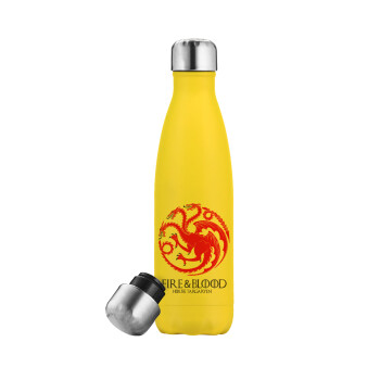 GOT House Targaryen, Fire Blood, Μεταλλικό παγούρι θερμός Κίτρινος (Stainless steel), διπλού τοιχώματος, 500ml