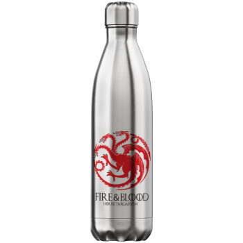 GOT House Targaryen, Fire Blood, Μεταλλικό παγούρι θερμός Inox (Stainless steel), διπλού τοιχώματος, 750ml