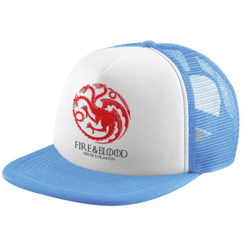 GOT House Targaryen, Fire Blood, Child's Soft Trucker Hat with Blue/White Mesh (POLYESTER, CHILD, ONE SIZE)