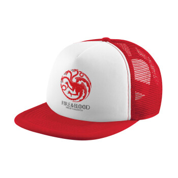 GOT House Targaryen, Fire Blood, Children's Soft Trucker Hat with Red/White Mesh (POLYESTER, CHILDREN'S, ONE SIZE)