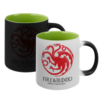 GOT House Targaryen, Fire Blood, Κούπα Μαγική εσωτερικό πράσινο, κεραμική 330ml που αλλάζει χρώμα με το ζεστό ρόφημα (1 τεμάχιο)