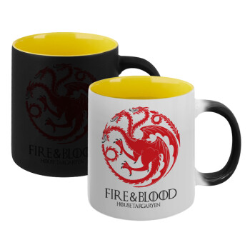 GOT House Targaryen, Fire Blood, Κούπα Μαγική εσωτερικό κίτρινη, κεραμική 330ml που αλλάζει χρώμα με το ζεστό ρόφημα (1 τεμάχιο)