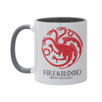 GOT House Targaryen, Fire Blood, Κούπα χρωματιστή γκρι, κεραμική, 330ml