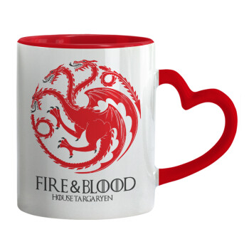 GOT House Targaryen, Fire Blood, Mug heart red handle, ceramic, 330ml