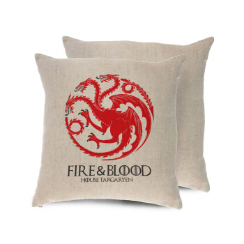 GOT House Targaryen, Fire Blood, Μαξιλάρι καναπέ ΛΙΝΟ 40x40cm περιέχεται το  γέμισμα