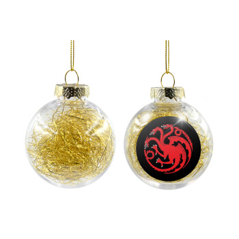 GOT House Targaryen, Fire Blood, Στολίδι Χριστουγεννιάτικη μπάλα δένδρου διάφανη με χρυσό γέμισμα 8cm