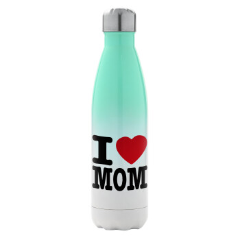 I LOVE MOM, Metal mug thermos Green/White (Stainless steel), double wall, 500ml