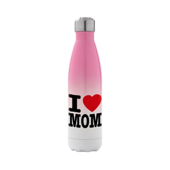 I LOVE MOM, Metal mug thermos Pink/White (Stainless steel), double wall, 500ml