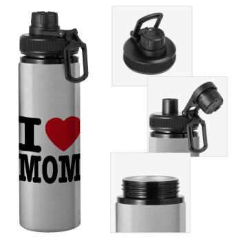 I LOVE MOM, Metallic water bottle with safety cap, 850ml aluminum