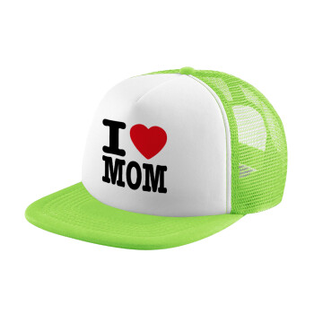 I LOVE MOM, Child's Soft Trucker Hat with Green/White Mesh (POLYESTER, CHILDREN'S, ONE SIZE)