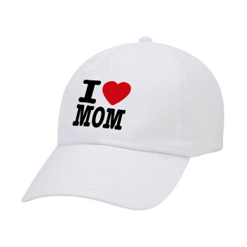 I LOVE MOM, Καπέλο Ενηλίκων Baseball Λευκό 5-φύλλο (POLYESTER, ΕΝΗΛΙΚΩΝ, UNISEX, ONE SIZE)