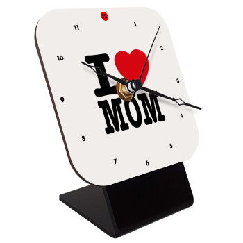 I LOVE MOM, Quartz Wooden table clock with hands (10cm)