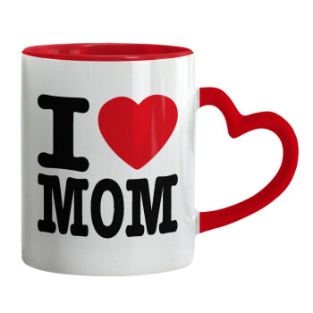 I LOVE MOM, Mug heart red handle, ceramic, 330ml