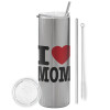 Eco friendly stainless steel Silver tumbler 600ml, with metal straw & cleaning brush