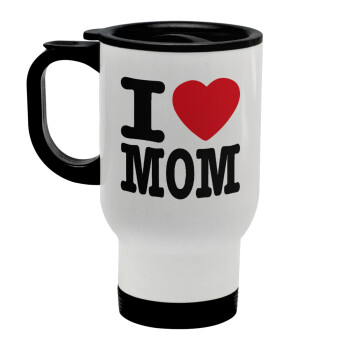 I LOVE MOM, Stainless steel travel mug with lid, double wall white 450ml
