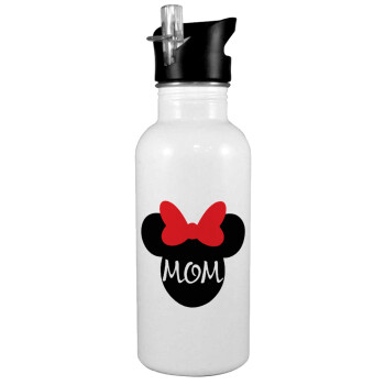 mini mom, White water bottle with straw, stainless steel 600ml