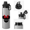 Metallic water bottle with safety cap, 850ml aluminum