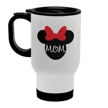 mini mom, Stainless steel travel mug with lid, double wall white 450ml